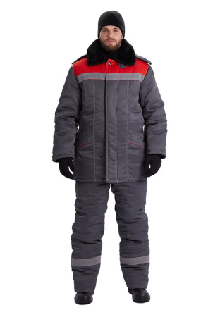 Костюм зимний "ВЬЮГА" куртка/полукомб. цвет: т.серый/красный URSUS (ЧЗ)
