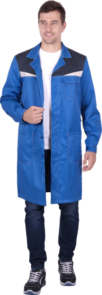 Халат мужской КМ-10 ЛЮКС от механических воздействий и ОПЗ, василёк/темно-синий 