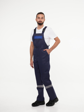 Костюм рабочий мужской №102 (куртка, полукомбинезон) тёмно-синий с васильковым