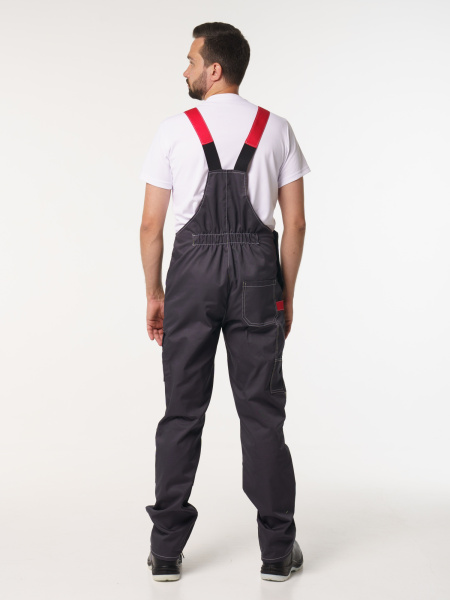 Полукомбинезон рабочий мужской №116 серый, черный, красный, СОП, ткань Rodos