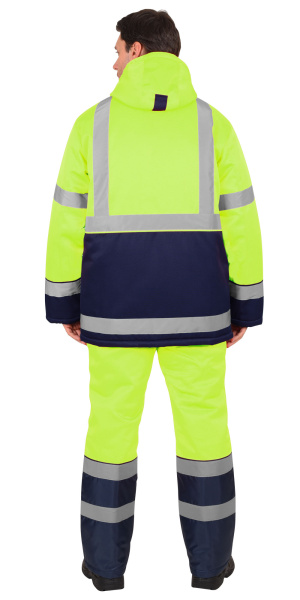 Костюм "МАГИСТРАЛЬ-3" куртка, п/к, синий с лимонным (неоном) и СОП 50мм тк.Гретта