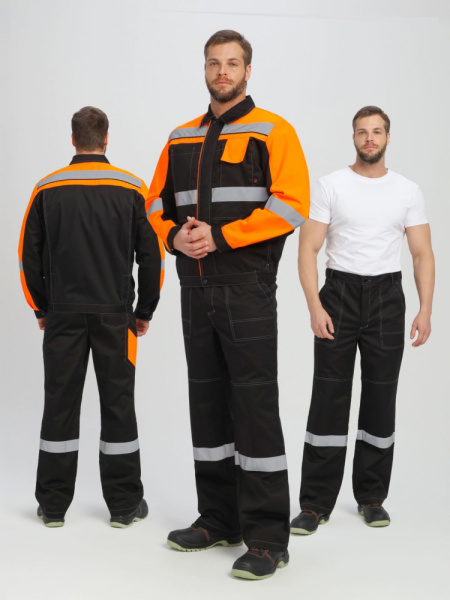 Костюм Виват-1 Премиум CH МВО (тк.Смесовая,240) брюки, черный/оранжевый (ЧЗ)