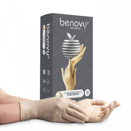 Перчатки BENOVY™ латексные, нестерильные, неопудренные цвет бежевый BENOVY LATEX CHLORINATED