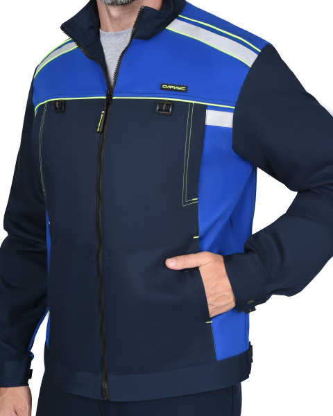 Костюм "СИРИУС-Практик-Люкс-Росс" куртка, п/к т.синий с васильк. 80% х/б,МВО пл. 260 г/кв.м (ЧЗ)