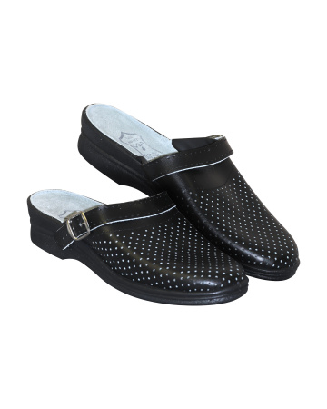 Сабо женские чёрные, кожа, ПВХ, с ремешком Step