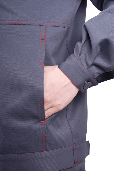 Костюм КМ-10 ЛЮКС летний, женский, серый-красный-черный (Куртка+брюки) КОС 066 (ЧЗ)